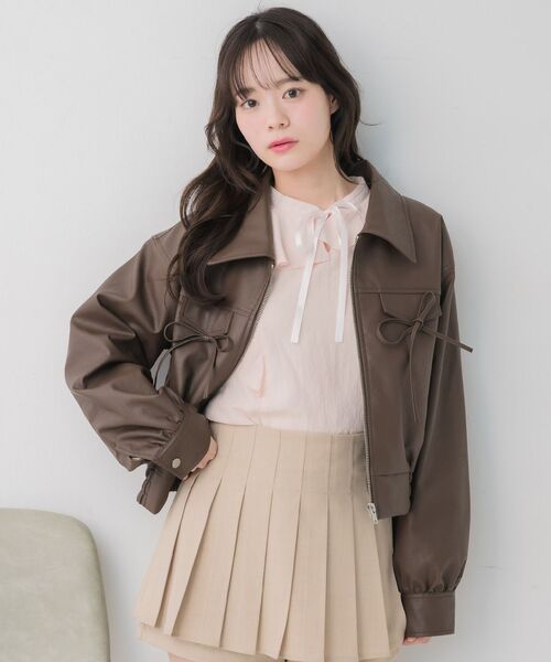 ems excite（エムズエキサイト）の「レースパッチ付FレザーBZ（ブルゾン・レディース・ブラック/ブラウン・FREE）」の18枚目の写真