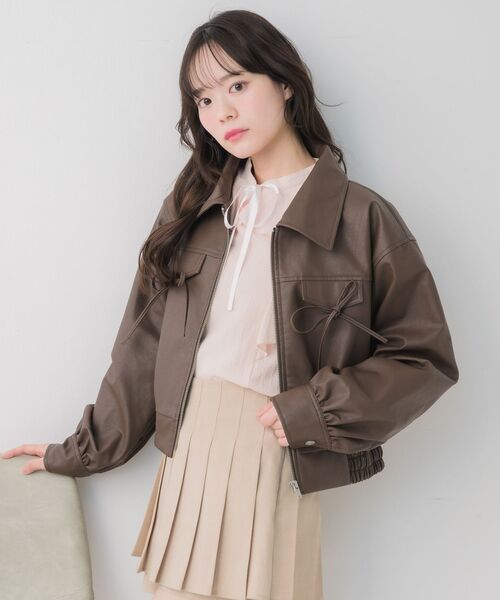 ems excite（エムズエキサイト）の「レースパッチ付FレザーBZ（ブルゾン・レディース・ブラック/ブラウン・FREE）」の22枚目の写真