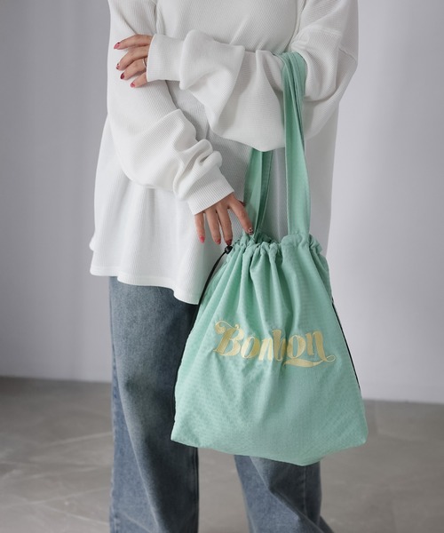 Riberry(リベリー)の「ロゴ刺繍巾着トートバッグ(トートバッグ・レディース・ブラック/グレー/パープル/グリーン/アイボリー・FREE)」の19枚目の写真