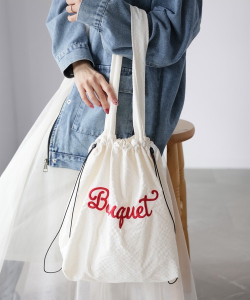 Riberry(リベリー)の「ロゴ刺繍巾着トートバッグ(トートバッグ・レディース・ブラック/グレー/パープル/グリーン/アイボリー・FREE)」の6枚目の写真