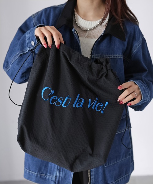 Riberry(リベリー)の「ロゴ刺繍巾着トートバッグ(トートバッグ・レディース・ブラック/グレー/パープル/グリーン/アイボリー・FREE)」の13枚目の写真