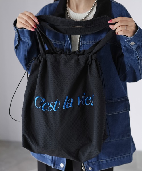 Riberry(リベリー)の「ロゴ刺繍巾着トートバッグ(トートバッグ・レディース・ブラック/グレー/パープル/グリーン/アイボリー・FREE)」の11枚目の写真