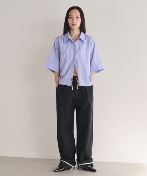 SOYEN（ソイエン）の「ロールアップパイピングワイドパンツ（その他パンツ・レディース・ベージュ/ネイビー・F）」の9枚目の写真