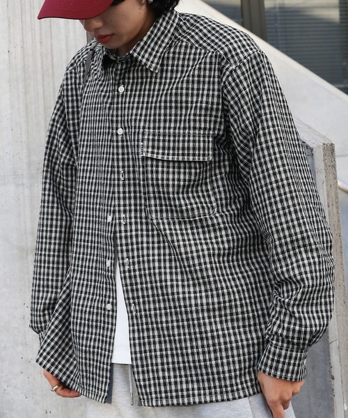 NAKER（ネイカー）の「ミニチェック長袖シャツ（シャツ/ブラウス・メンズ・ブラック/サックスブルー/ブルー・M/L/XL）」の4枚目の写真