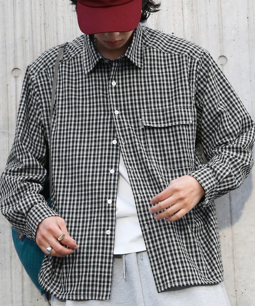 NAKER（ネイカー）の「ミニチェック長袖シャツ（シャツ/ブラウス・メンズ・ブラック/サックスブルー/ブルー・M/L/XL）」の5枚目の写真