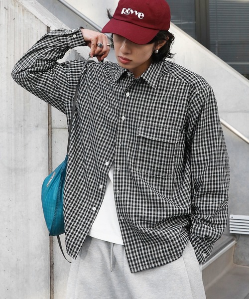 NAKER（ネイカー）の「ミニチェック長袖シャツ（シャツ/ブラウス・メンズ・ブラック/サックスブルー/ブルー・M/L/XL）」の7枚目の写真