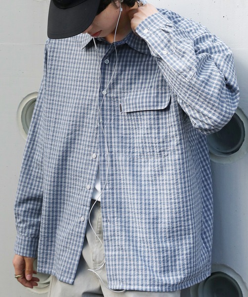 NAKER（ネイカー）の「ミニチェック長袖シャツ（シャツ/ブラウス・メンズ・ブラック/サックスブルー/ブルー・M/L/XL）」の17枚目の写真