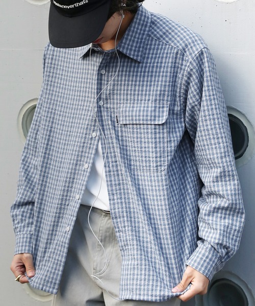 NAKER（ネイカー）の「ミニチェック長袖シャツ（シャツ/ブラウス・メンズ・ブラック/サックスブルー/ブルー・M/L/XL）」の18枚目の写真