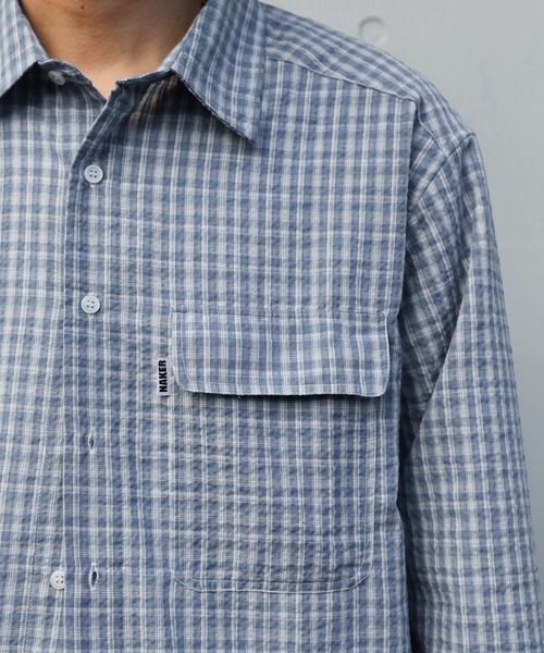 NAKER（ネイカー）の「ミニチェック長袖シャツ（シャツ/ブラウス・メンズ・ブラック/サックスブルー/ブルー・M/L/XL）」の19枚目の写真