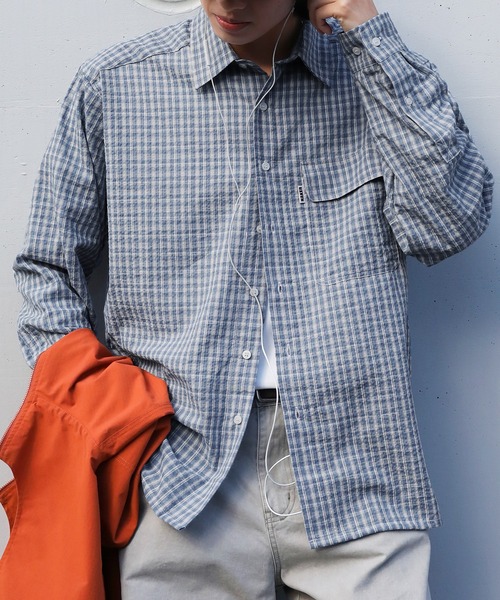 NAKER（ネイカー）の「ミニチェック長袖シャツ（シャツ/ブラウス・メンズ・ブラック/サックスブルー/ブルー・M/L/XL）」の21枚目の写真