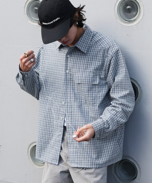 NAKER（ネイカー）の「ミニチェック長袖シャツ（シャツ/ブラウス・メンズ・ブラック/サックスブルー/ブルー・M/L/XL）」の22枚目の写真