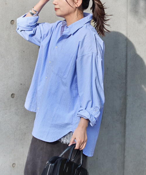 JOURNAL STANDARD(ジャーナルスタンダード)の「《追加》【LANCER CLOTHING CORPORATION】 オーバーFITストライプシャツ(シャツ/ブラウス・レディース・チャコールグレー/ライトブルー/ブルー・LARGE)」の3枚目の写真