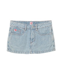 A BATHING APE(�A�x�C�V���O�G�C�v)��PU BADGE INDIGO STRIPE DENIM SKORT(�X�J�[�g)