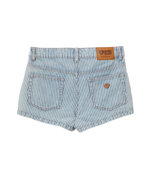 A BATHING APE（アベイシングエイプ）の「PU BADGE INDIGO STRIPE DENIM SKORT（スカート・レディース・インディゴブルー・SMALL/X-SMALL）」の2枚目の写真