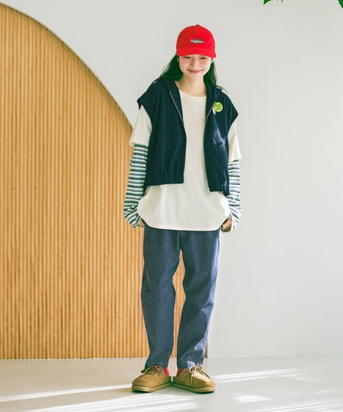 niko and...（ニコアンド）の「缶バッジダブルジップフードベスト（ベスト・レディース・ネイビー/グレー・LARGE/MEDIUM）」の8枚目の写真