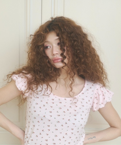 chernyy(チェルニー)の「floral puff sleeve tee / 小花柄パフTシャツ(Tシャツ/カットソー・レディース・ピンク/ホワイト・LARGE/MEDIUM/SMALL)」の20枚目の写真
