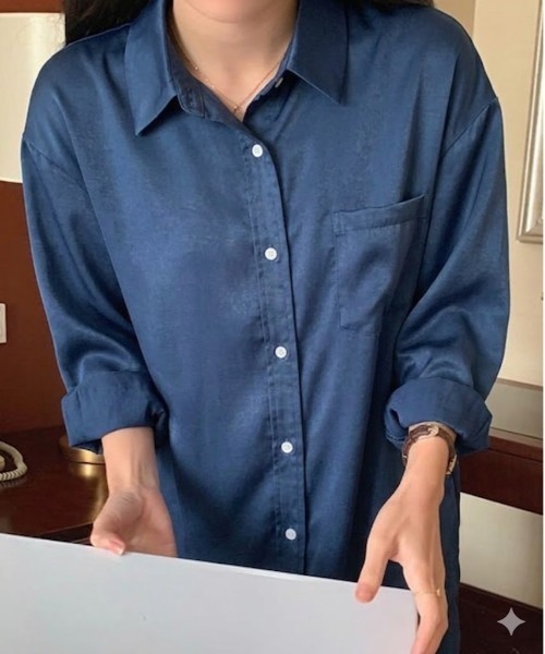 SallyLunn（サリーラン）の「とろみリラックスシャツワンピース（シャツワンピース・レディース・ライトブルー/ブルー・LARGE/MEDIUM）」の3枚目の写真
