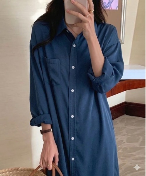 SallyLunn（サリーラン）の「とろみリラックスシャツワンピース（シャツワンピース・レディース・ライトブルー/ブルー・LARGE/MEDIUM）」の4枚目の写真