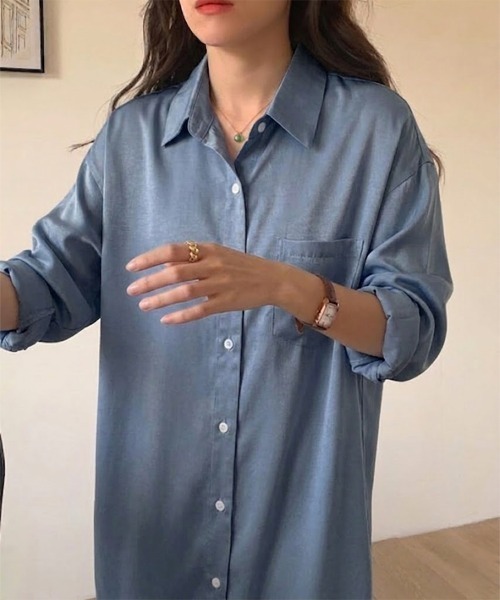 SallyLunn（サリーラン）の「とろみリラックスシャツワンピース（シャツワンピース・レディース・ライトブルー/ブルー・LARGE/MEDIUM）」の11枚目の写真