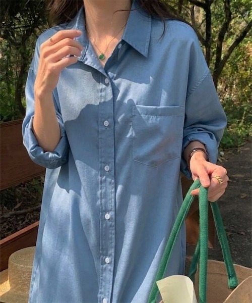 SallyLunn（サリーラン）の「とろみリラックスシャツワンピース（シャツワンピース・レディース・ライトブルー/ブルー・LARGE/MEDIUM）」の8枚目の写真