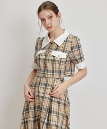 REDYAZEL（レディアゼル）の「バイカラーチェックブラウス×フレアロングスカートセットアップ（セットアップ）」