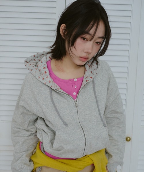 common gull products.(コモンガルプロダクツ)の「柄の目覚め、リバーシブルフーディー(パーカー・レディース・杢グレー/ライム/ネイビー・SMALL/MEDIUM/LARGE)」の2枚目の写真