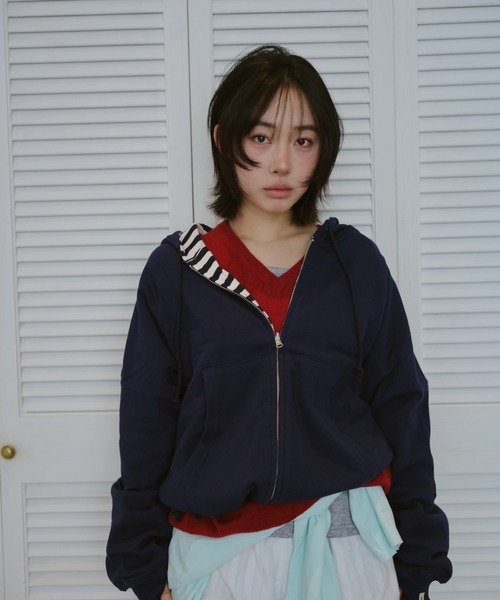 common gull products.(コモンガルプロダクツ)の「柄の目覚め、リバーシブルフーディー(パーカー・レディース・杢グレー/ライム/ネイビー・SMALL/MEDIUM/LARGE)」の1枚目の写真