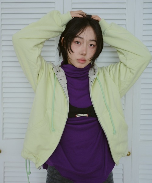 common gull products.(コモンガルプロダクツ)の「柄の目覚め、リバーシブルフーディー(パーカー・レディース・杢グレー/ライム/ネイビー・SMALL/MEDIUM/LARGE)」の3枚目の写真