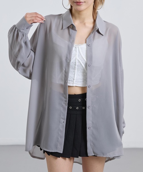 ANAP（アナップ）の「シンプル シアー シャツ ブラウス（シャツ/ブラウス・レディース・ブラック/グレー/ホワイト/ピンク・F）」の3枚目の写真