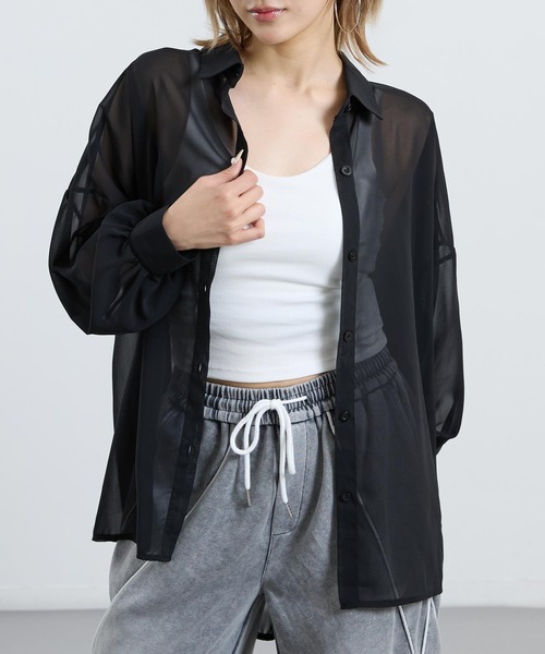 ANAP（アナップ）の「シンプル シアー シャツ ブラウス（シャツ/ブラウス・レディース・ブラック/グレー/ホワイト/ピンク・F）」の2枚目の写真