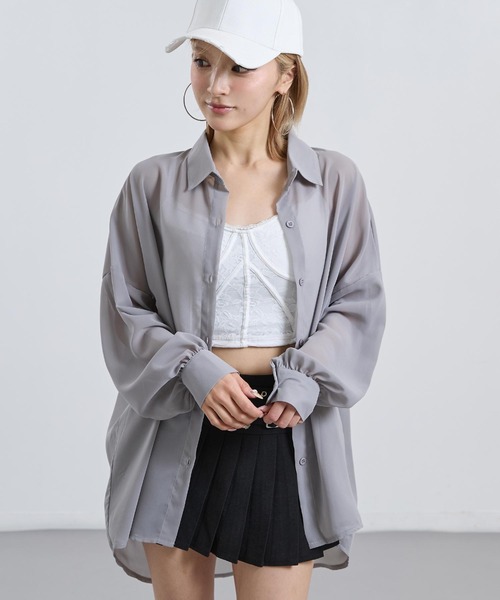 ANAP（アナップ）の「シンプル シアー シャツ ブラウス（シャツ/ブラウス・レディース・ブラック/グレー/ホワイト/ピンク・F）」の21枚目の写真