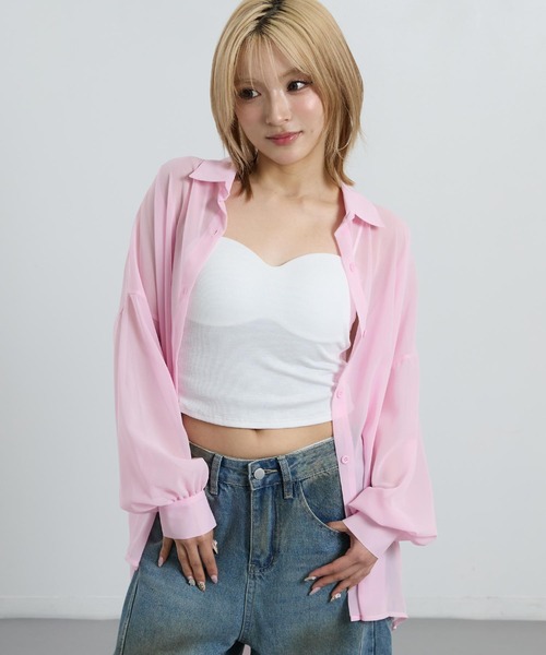 ANAP（アナップ）の「シンプル シアー シャツ ブラウス（シャツ/ブラウス・レディース・ブラック/グレー/ホワイト/ピンク・F）」の18枚目の写真