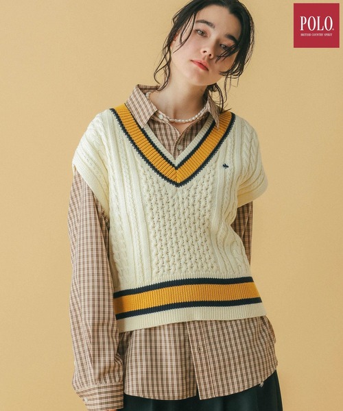 RAGEBLUE（レイジブルー）の「＜POLO BCS/ポロ・ビーシーエス＞別注/ラインチルデンニットベスト（ベスト・レディース・グレー/ネイビー/ホワイト・FREE）」の2枚目の写真