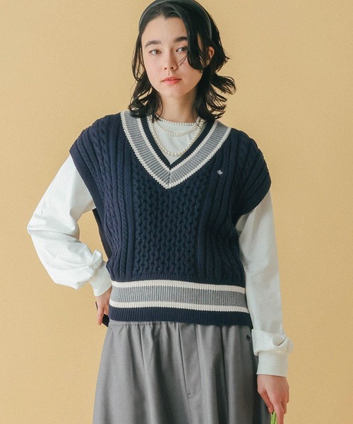 RAGEBLUE（レイジブルー）の「＜POLO BCS/ポロ・ビーシーエス＞別注/ラインチルデンニットベスト（ベスト・レディース・グレー/ネイビー/ホワイト・FREE）」の17枚目の写真
