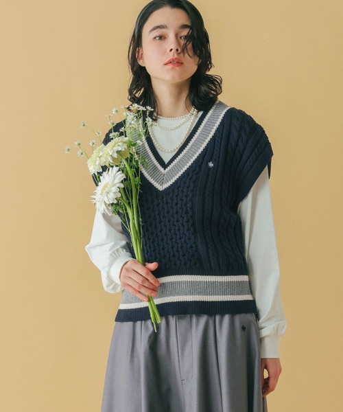 RAGEBLUE（レイジブルー）の「＜POLO BCS/ポロ・ビーシーエス＞別注/ラインチルデンニットベスト（ベスト・レディース・グレー/ネイビー/ホワイト・FREE）」の18枚目の写真