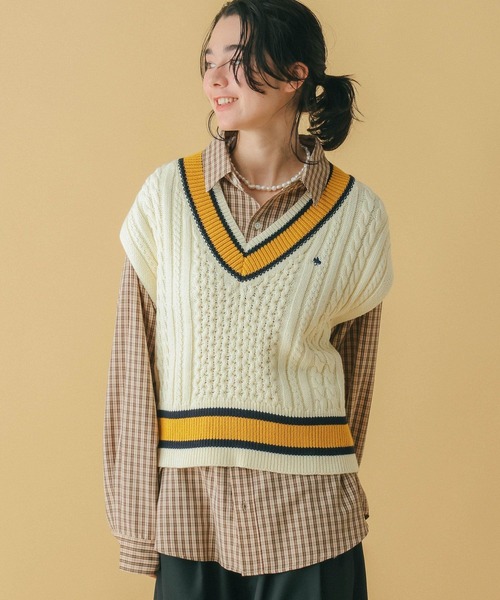 RAGEBLUE（レイジブルー）の「＜POLO BCS/ポロ・ビーシーエス＞別注/ラインチルデンニットベスト（ベスト・レディース・グレー/ネイビー/ホワイト・FREE）」の6枚目の写真