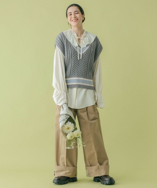 RAGEBLUE（レイジブルー）の「＜POLO BCS/ポロ・ビーシーエス＞別注/ラインチルデンニットベスト（ベスト・レディース・グレー/ネイビー/ホワイト・FREE）」の8枚目の写真