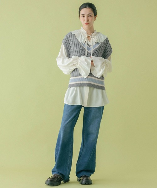 RAGEBLUE（レイジブルー）の「＜POLO BCS/ポロ・ビーシーエス＞別注/ラインチルデンニットベスト（ベスト・レディース・グレー/ネイビー/ホワイト・FREE）」の9枚目の写真