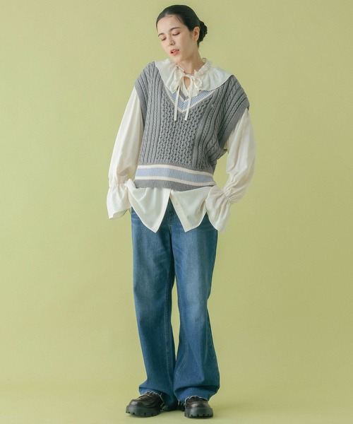 RAGEBLUE（レイジブルー）の「＜POLO BCS/ポロ・ビーシーエス＞別注/ラインチルデンニットベスト（ベスト・レディース・グレー/ネイビー/ホワイト・FREE）」の10枚目の写真