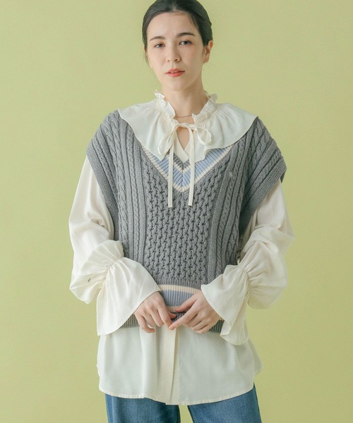 RAGEBLUE（レイジブルー）の「＜POLO BCS/ポロ・ビーシーエス＞別注/ラインチルデンニットベスト（ベスト・レディース・グレー/ネイビー/ホワイト・FREE）」の11枚目の写真