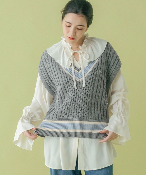 RAGEBLUE（レイジブルー）の「＜POLO BCS/ポロ・ビーシーエス＞別注/ラインチルデンニットベスト（ベスト・レディース・グレー/ネイビー/ホワイト・FREE）」の12枚目の写真