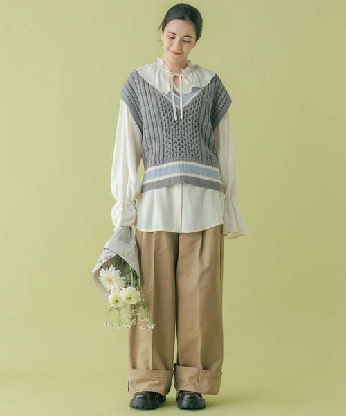 RAGEBLUE（レイジブルー）の「＜POLO BCS/ポロ・ビーシーエス＞別注/ラインチルデンニットベスト（ベスト・レディース・グレー/ネイビー/ホワイト・FREE）」の14枚目の写真