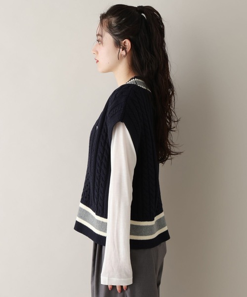 RAGEBLUE（レイジブルー）の「＜POLO BCS/ポロ・ビーシーエス＞別注/ラインチルデンニットベスト（ベスト・レディース・グレー/ネイビー/ホワイト・FREE）」の19枚目の写真