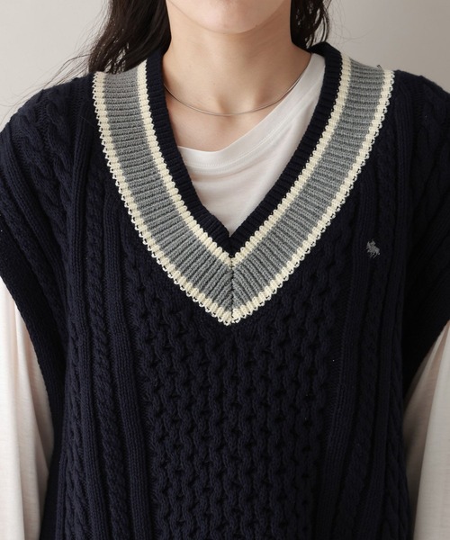 RAGEBLUE（レイジブルー）の「＜POLO BCS/ポロ・ビーシーエス＞別注/ラインチルデンニットベスト（ベスト・レディース・グレー/ネイビー/ホワイト・FREE）」の21枚目の写真