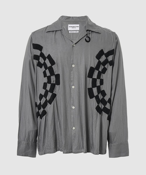 NOMA t.d.(ノーマティーディー)の「Checker Embroidery Open Collar Shirt(シャツ/ブラウス・メンズ・ブラック/ブラウン系その他/グレー・4/3)」の2枚目の写真