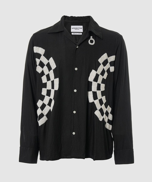 NOMA t.d.(ノーマティーディー)の「Checker Embroidery Open Collar Shirt(シャツ/ブラウス・メンズ・ブラック/ブラウン系その他/グレー・4/3)」の1枚目の写真