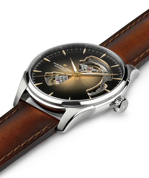 HAMILTON（ハミルトン）の「HAMILTON [ハミルトン] 腕時計 Jazzmaster （ジャズマスター） Open Heart オート 自動巻き 40MM ブラック×ブラウン（アナログ腕時計・メンズ・イエロー・FREE）」の4枚目の写真