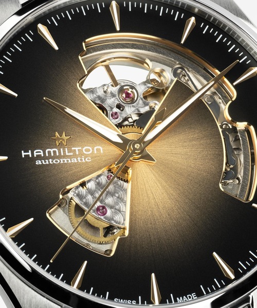 HAMILTON（ハミルトン）の「HAMILTON [ハミルトン] 腕時計 Jazzmaster （ジャズマスター） Open Heart オート 自動巻き 40MM ブラック×ブラウン（アナログ腕時計・メンズ・イエロー・FREE）」の6枚目の写真