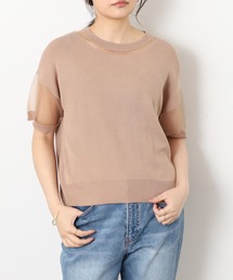 A.N.L（エーエヌエル　レーベル）の「A.N.L シアー切り替え半袖ニットプルオーバー（Tシャツ/カットソー）」