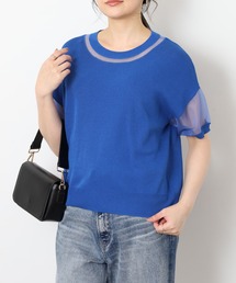 A.N.L（エーエヌエル　レーベル）の「A.N.L シアー切り替え半袖ニットプルオーバー（Tシャツ/カットソー）」